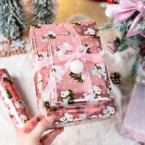 Pink Christmas Wrapping <b>Paper</b> 17x33 Feet Double Sided Eco Friendly Gift <b>Wrap</b> For Kids Holiday Craft - Product Image 4