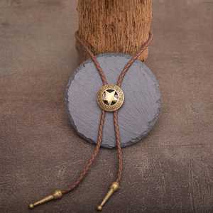 2025 cổ điển Bolo Tie cho nam giới bò da Vòng cổ Phụ KiệN Cổ áo năm cánh sao Mỹ Tây cao bồi poirot Tie - Product Image 6