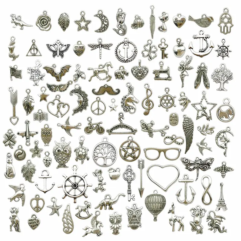 100Pcs Mixed Vintage Metal Animal Geometry Charms Beads DIY Bracelet Pendant Necklace Accessories For Jewelry Making Findings
