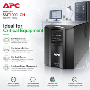 Alimentation sans interruption (ASI) intelligente Schneider <span class=keywords><strong>APC</strong></span> SMT1000I-CH, interactive en ligne, 1000 VA, 700 W, tour, Smart-UPS SMT - Product Image 4