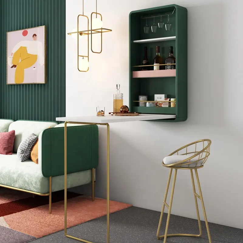Jasiway Desain Putih dan Hijau Apartemen Kecil Lipat Furniture Mini Modern Meja Bar Rumah Bar