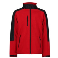 Blouson bomber unisexe rouge avec accents noirs, à capuche, fermeture éclair, formel, imperméable, chauffant, pour le printemps, 100 % polyester