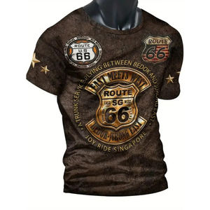 Camiseta Vintage <span class=keywords><strong>de</strong></span> Sublimación con Patrón <span class=keywords><strong>de</strong></span> <span class=keywords><strong>Ruta</strong></span> 66 para Hombre, Camiseta Ligera <span class=keywords><strong>de</strong></span> Manga Corta con Cuello Redondo, Informal - Product Image 3