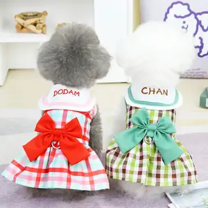 Wholesale Pet Dog Clothes Fashion Princess Bow Plaid Small Summer Dog Dress Luxury Pet Cat Clothes for Dogs