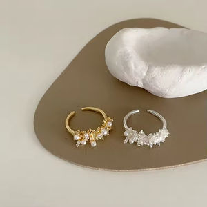 2025 Fashionable Trend Geometric Irregular Metal Open <b>Ring</b> Sparkling Silver Gold Cubic Zirconia Pearl <b>Ring</b> Gifts for Women - Product Image 1