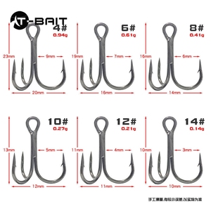 3X 50 unids/bolsa pesca anzuelos japoneses anzuelos triples de acero pesca en el mar agua salada tres anzuelos con púas negro - Product Image 4