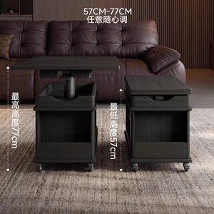 Solid Wood Folding Coffee <b>Table</b> With Storage Height Adjustable Movable Trolley For Living Room Home Use - Product Image 4