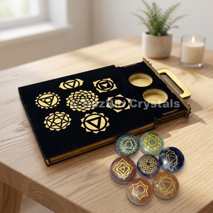 Juego de Piedras con Símbolos de Chakra, Talladas a Mano, Diseño Geométrico, Caja Negra, Decoración Feng Shui para el Hogar, Rozrincrystals.com CHGFT-20 - Product Image 3