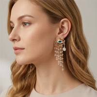 Pendientes de moda al por mayor ChuYao con dije de ojo, borlas, cristales y diamantes de imitación, chapados en oro, de aleación de zinc para mujer, joyería personalizada.