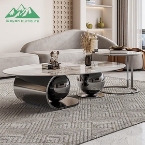 <span class=keywords><strong>Tavolino</strong></span> <span class=keywords><strong>da</strong></span> <span class=keywords><strong>Caffè</strong></span> Wayon di Lusso Moderno ed Estensibile, Arredamento per Soggiorno, Tavolo Rotondo Grande e Piccolo in Acciaio Inossidabile - Product Image 4