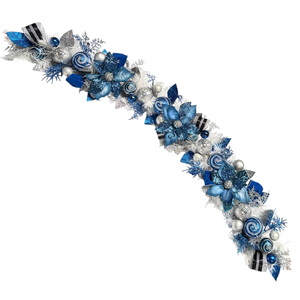 Blue &amp; Silver Snowflake Christmas Garland,Glitter Poinsettias &amp; Ornaments,<strong>Winter</strong> <strong>Wonderland</strong> <strong>Decor</strong> for Holiday Mantel/Staircase - Product Image 1