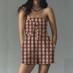 <span class=keywords><strong>Tuta</strong></span> Corta da Donna Hawaiana Personalizzata Senza Maniche e Senza Spalline con Stampa a Quadri, Bestseller all'Ingrosso - Product Image 4