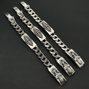 Bracciale Unisex Retrò con Croce e Fiori, Stile Punk Vintage, Catena <span class=keywords><strong>Spessa</strong></span> in Lega Placcata, Charm a Croce e Dado in Metallo per Uomini e Donne - Product Image 6