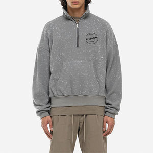 Sweat-shirt à capuche zippé unisexe avec étiquette tissée personnalisée 600 grammes 100% coton imprimé demi-fermeture éclair Streetwear garder au chaud - Product Image 6