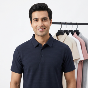 OEM custom logo embroidery printed design nylon-spandex seamless POLO shirt short-sleeved men's casual solid color POLO shirt - Product Image 1