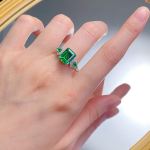 925 כסף סטרלינג כסף סטרלינג מדומה זירקוניה ס ירוק חתוך <span class=keywords><strong>3</strong></span> טבעת אבן לנשים - Product Image 2