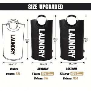 <b>Laundry</b> <b>Basket</b> <b>Collapsible</b> <b>Laundry</b> Bag Foldable Hamper Folding Washing Bin Black Sturdy Aluminum Handles with Foam Padding - Product Image 6