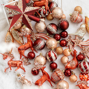 Adorno Navideño, Estrella Roja Naranja, Forma Anómala de Bollo, Colgante de Alce con Brillantina, Bola Decorativa Navideña - Product Image 1