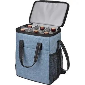 Borsa termica per vino imbottita isolata con 6 portabottiglie personalizzata per Picnic da viaggio