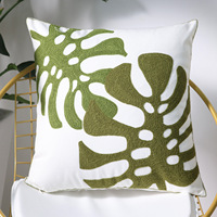 Nouvelle arrivée, housse de coussin brodée de feuilles vertes, coussin décoratif en peluche douce pour canapé, lit, salon, décoration de la maison