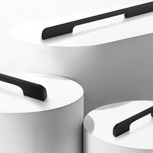 Aluminum Alloy Bullet-shaped Cabinet &amp; Wardrobe <strong>Door</strong> Handle Modern Design <strong>Black</strong> Finish Long Length - Product Image 4