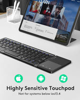 Keyboard Lipat Ultra Tipis Portabel Bluetooth dengan Tata Letak Azerty Kustom, Keyboard Nirkabel Lipat dengan Touchpad untuk Smartphone