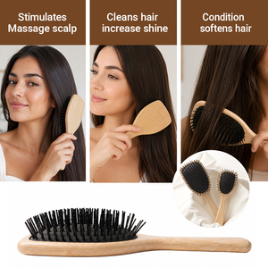 <span class=keywords><strong>Brosse</strong></span> à <span class=keywords><strong>cheveux</strong></span> en bambou écologique avec picots et coussin massant pour démêler les <span class=keywords><strong>cheveux</strong></span> épais, <span class=keywords><strong>bouclés</strong></span> ou secs - Portable, tendance, pour la maison, en poils de sanglier noirs - Product Image 5