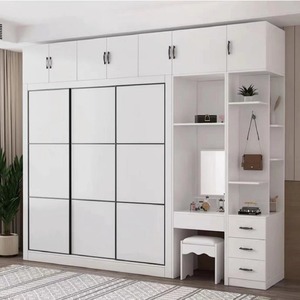 Armoire à portes coulissantes minimaliste moderne, meuble de rangement assemblé pour chambre à coucher, blanc cassé ZX 9221 - Product Image 3