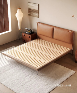 Lit double moderne en cuir véritable, écologique, durable, avec pieds hauts, confortable et moelleux, pour chambre principale - Product Image 4