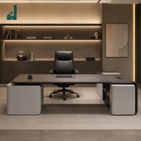 Bureau de direction moderne de luxe bicolore JQXY en placage de bois laqué avec rangement étendu pour PDG, Président, Bureau d'entreprise