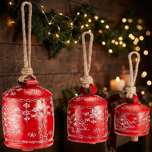 Red Metal Round Painted Hanging Ornament Handmade Floral Wall Decoration Christmas Tree Pendant Gift Craft <b>Pin</b> - Product Image 3