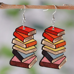 Wooden Earrings Painted <b>Teachers</b> and Students Book Pendant Earrings <b>Teachers</b>' Day <b>Gift</b> for Women Uionen 933 - Product Image 1