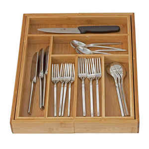 OEM Bamboo Utensil Divider Tray Organizer Flatware <strong>Cutlery</strong> Holder for Kitchen Drawer Storage Trays - Product Image 1