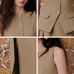 Ensemble pour femmes : Gilet boutonné à col rond avec jupe longue asymétrique - <span class=keywords><strong>Collection</strong></span> <span class=keywords><strong>de</strong></span> créateurs ODM - Product Image 2