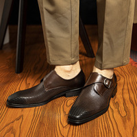 Chaussures pour hommes en cuir véritable de qualité supérieure, style italien, confortables, à enfiler, design vintage avec fermoir métallique, pour les soirées