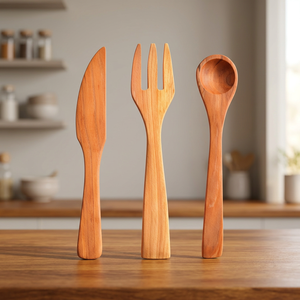 Ensemble de couverts portables de luxe en bois d'acacia vintage de qualité supérieure, poli à la main, léger, durable, compatible lave-vaisselle et écoresponsable - Product Image 1