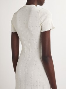 Vestido de punto acanalado con volantes, manga corta, estilo francés dulce, transpirable, línea A, con botones en la parte delantera, abertura y cintura entallada para mujer - Product Image 3