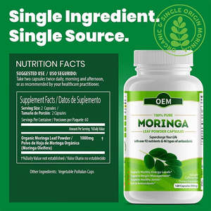 Fabricant d'équipement d'origine Capsules végétaliennes biologiques de moringa Supplément pour métabolisme énergétique et soutien immunitaire pour adultes - Product Image 5