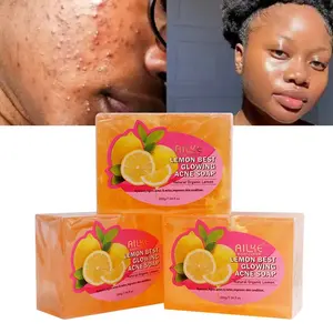 Private Label 200g Organic Alpha Arbutin Skin Glowing Acne Removal Bar Whitening Face Wash Lemon Soap For Black Skin