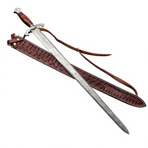Espadas Vikingas y Medievales de Acero de Damasco Personalizadas, con Punta de Lanza Recta y Hoja Larga, con Funda de Cuero para Exhibición - Product Image 1