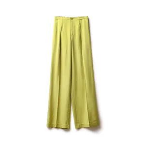 Bayanlar moda Blazer pantolon limon yeşil renk moda tasarım fermuar sinek kadın rahat gevşek pantolon