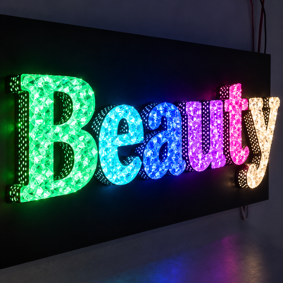 Bus Lettr Design Diy Outdoor Diamond Face Led Edge Lit Punching Holes Light Letter Sign ...