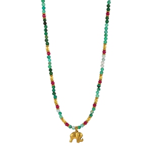 Collier unisexe de plage style bohème, multicolore, perles d'agate verte, pendentif éléphant et fleur, chaîne plaquée or 18 carats, géométrique - Product Image 2
