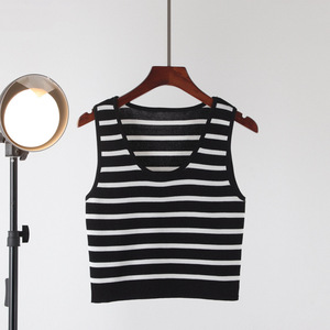 <span class=keywords><strong>Maglietta</strong></span> donna senza maniche Top canottiera nera a righe bianche canottiera Sexy senza <span class=keywords><strong>spalline</strong></span> Top per uso palestra corta interna esterna - Product Image 3