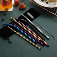 Lot de paille de logo personnalisé en acier inoxydable, ensemble de paille en métal doré avec brosse de pochette, économique, 7 pièces