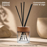 Ensemble de diffuseurs à bâtonnets en verre cylindrique dégradé fumé de 200 ml, flacon rond d'aromathérapie avec bouchon en bois, logo personnalisé