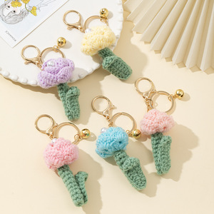 Wholesale Crochet Knitting Flower Keychain Bag Charm Cute Handmade Yarn Woven Pearl Rose Flower Amigurumi <b>Doll</b> Pendant Keyring - Product Image 1