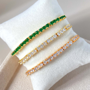 Tennis Chain Trendy Brass <b>Bracelet</b> for Women 18K Gold Plated Party <b>Adjustable</b> Size - Product Image 2
