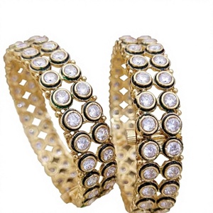 Gold Plated <b>Crystal</b> Fashion Bangles With Round Stones Bezel Setting Women's Wedding Jewelry Classic Style Openable <b>Bracelets</b> - Product Image 2