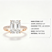 Bague de fiançailles en or 14 carats avec diamant de laboratoire taille émeraude 3 carats pour femme, certifiée IGI, personnalisable, bijoux fins